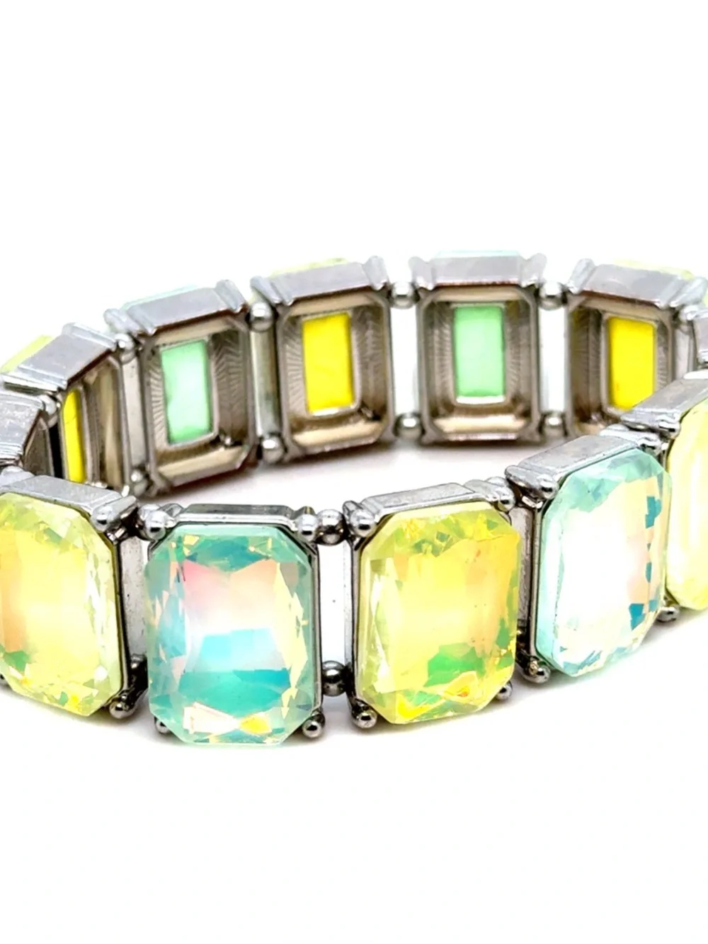 Designer-Inspired Lime Green Crystal Stretch Bracelet Set (E5)‎